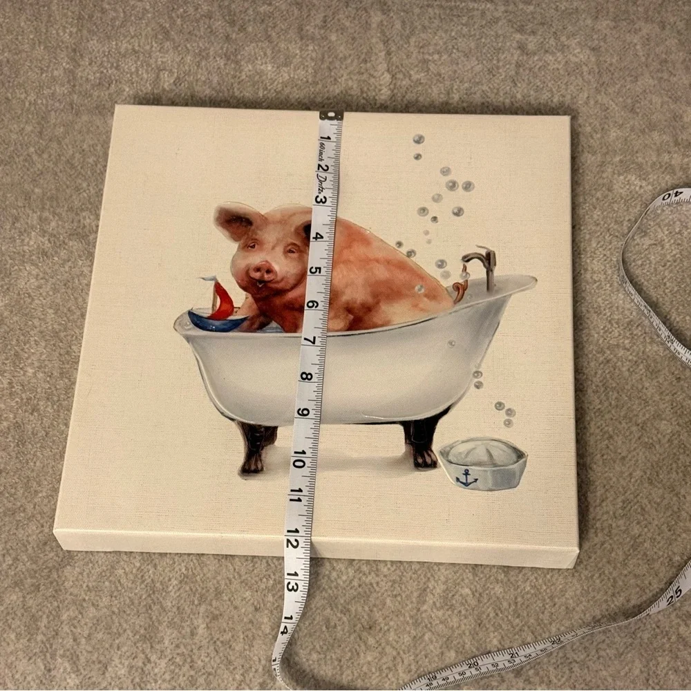 Whimsical Pig in Bathtub Canvas Art 12in x 12in